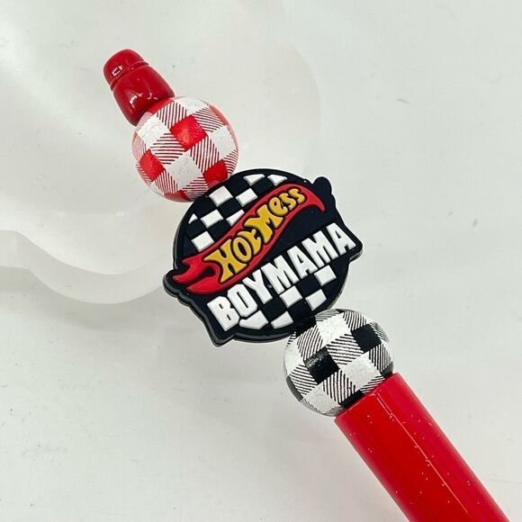 Hot Mess Boy Mama checker checkered flag pen handmade NEW red white black green - Picture 5 of 6